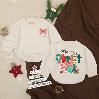 My First Christmas Personalized Baby Romper Outfit Santa Newborn Clothes Merry Christmas Infant Bodysuit Winter Baby Girl Gift Holiday Romper