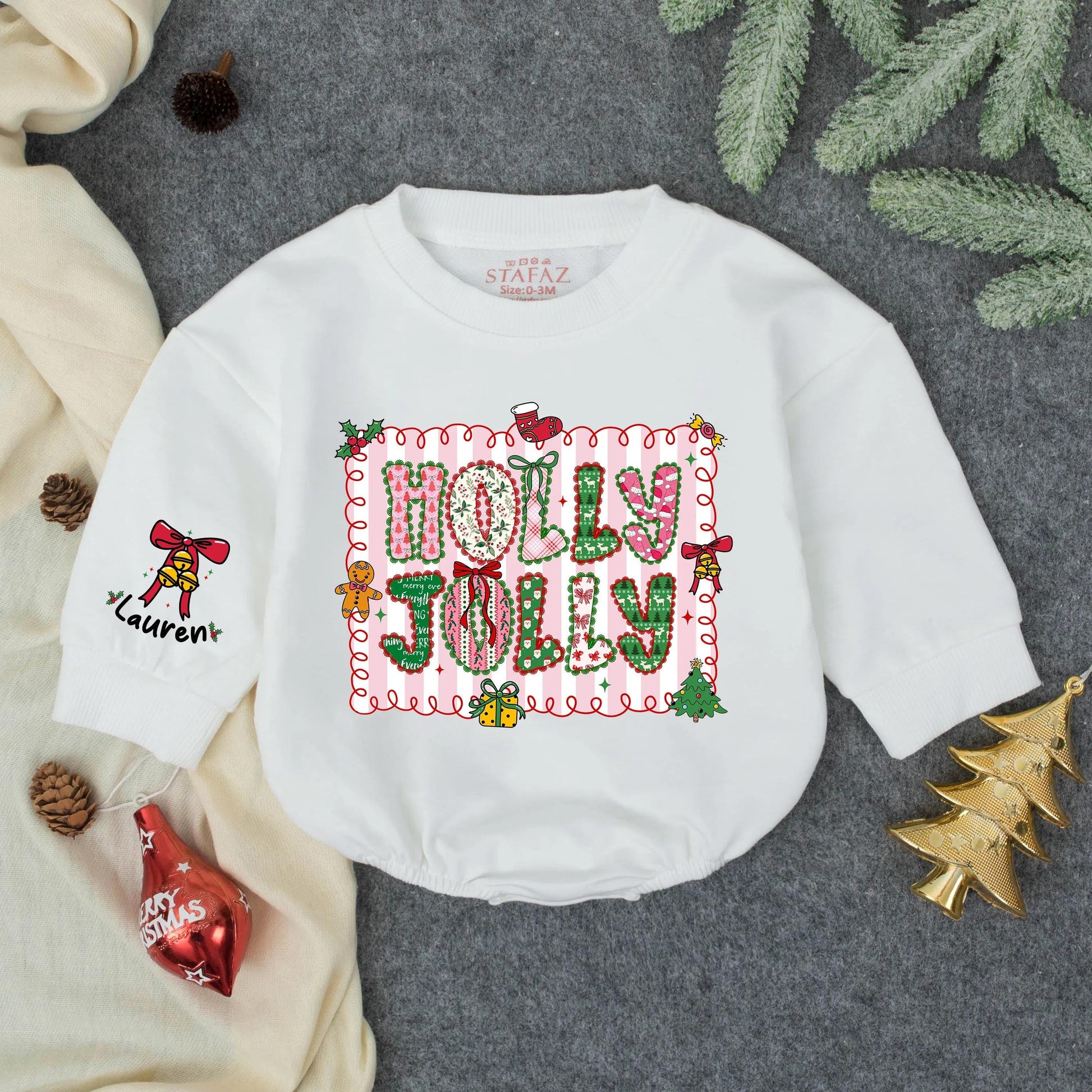 Personalized Holly Jolly Baby Bubble Romper First Christmas Girl Outfit Toddler Bodysuit Winter Shower Gift Comfortable Soft Cotton Clothes