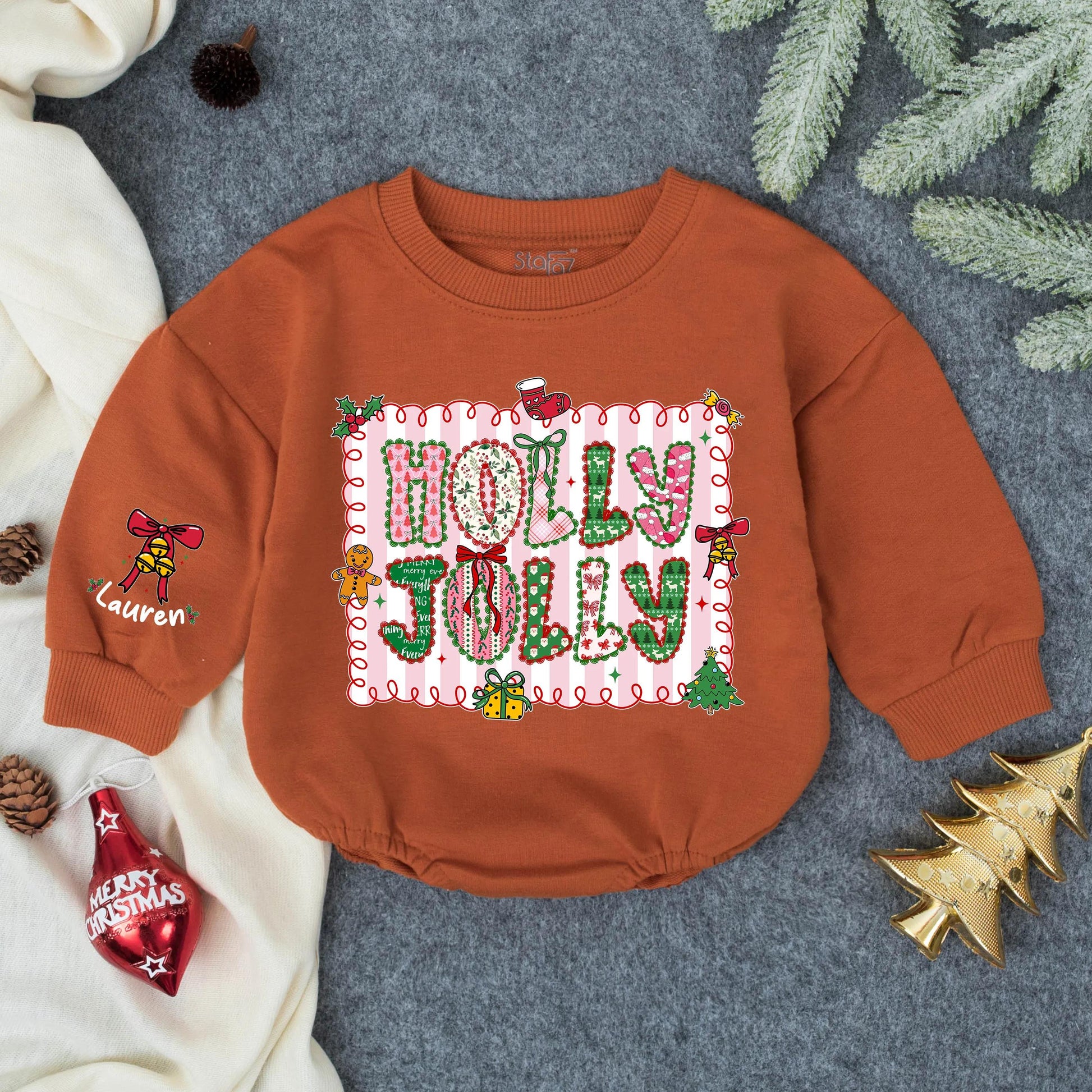 Personalized Holly Jolly Baby Bubble Romper First Christmas Girl Outfit Toddler Bodysuit Winter Shower Gift Comfortable Soft Cotton Clothes