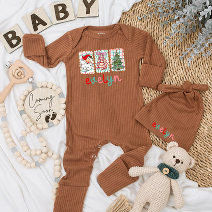 Evelyn Custom Christmas Baby Bodysuit Santa Cookies Tree Red Pink Teal Swirls Baby Shower Gift Newborn Clothes First Christmas