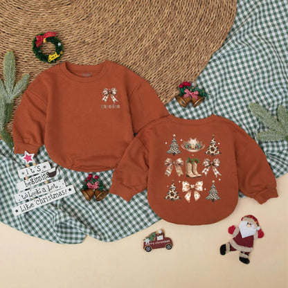 Personalized Western Christmas Romper, Caroline's 1st Xmas Bodysuit, Cowgirl Holiday Outfit, Vintage Baby Clothes, Brown Plaid Bow & Leopard Xmas Tree Fun
