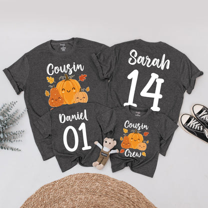 Cousin Crew Pumpkin Patch Matching Shirts, Custom Birthday Fall Outfit, Thanksgiving Tee, Autumn Family, Cute Pumpkins, Personalized Number Shirt (139)