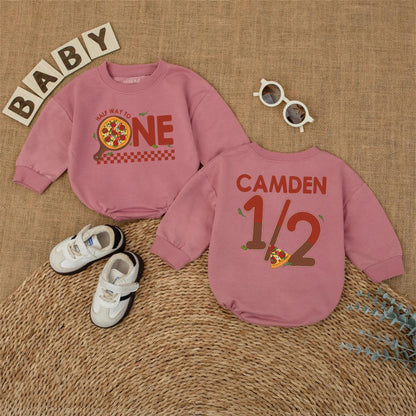 Pizza My Heart 1/2 Birthday Outfit, Custom Camden Romper Set, Adorable Six Month Milestone, Checkered Baby Boy Bodysuit, Half Way To One, Gift Idea
