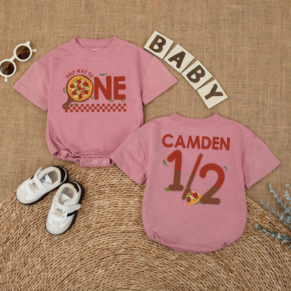 Pizza My Heart 1/2 Birthday Outfit, Custom Camden Romper Set, Adorable Six Month Milestone, Checkered Baby Boy Bodysuit, Half Way To One, Gift Idea