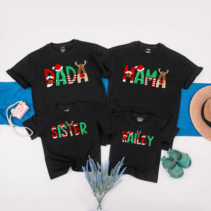 Matching Family Christmas Shirts with Custom Santa Letter Block Designs Holiday Red Green Antler Tees Baby Romper Festive Gift