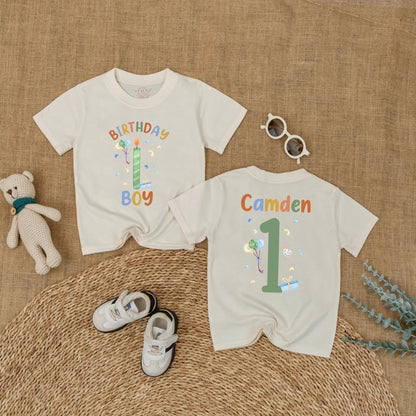 Personalized 1st Birthday Boy Romper, Custom Name Outfit, Fun Balloons & Confetti Design, First Birthday Party Gift, Baby Shower Keepsake (138 chars)