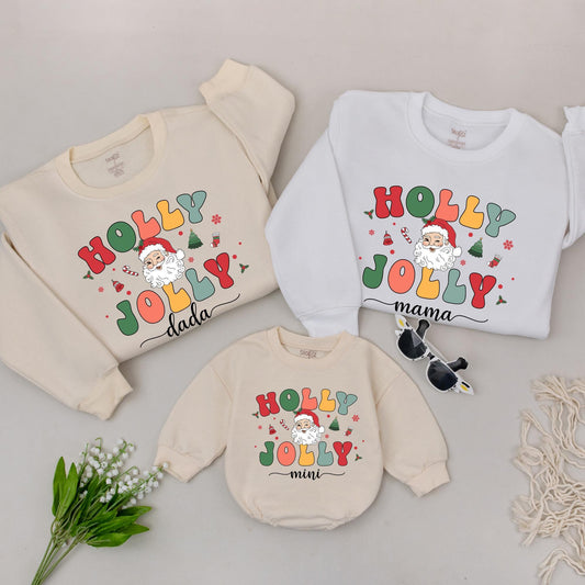 Matching Holly Jolly Mama Mini Christmas Sweatshirts, Retro Family Holiday Sweaters, Mommy and Me Gift, Vintage Design, Baby & Toddler