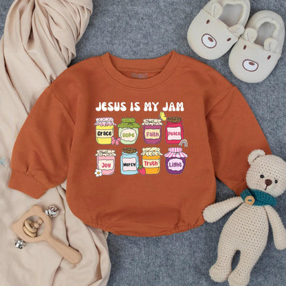 Christian Faith Jar Bubble Romper 'Jesus Is My Jam' Baby Girl Toddler Clothes Religious Gift Newborn Blessing Outfit