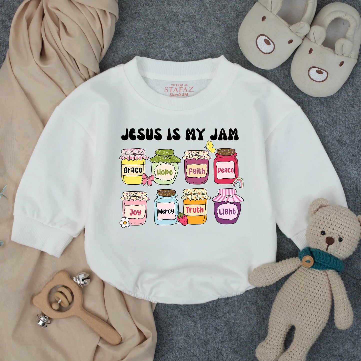 Christian Faith Jar Bubble Romper 'Jesus Is My Jam' Baby Girl Toddler Clothes Religious Gift Newborn Blessing Outfit