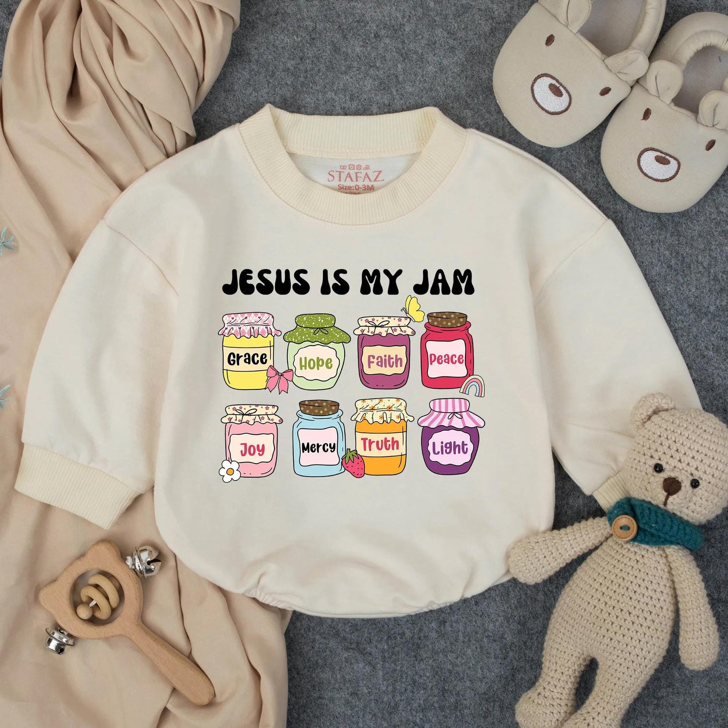 Christian Faith Jar Bubble Romper 'Jesus Is My Jam' Baby Girl Toddler Clothes Religious Gift Newborn Blessing Outfit