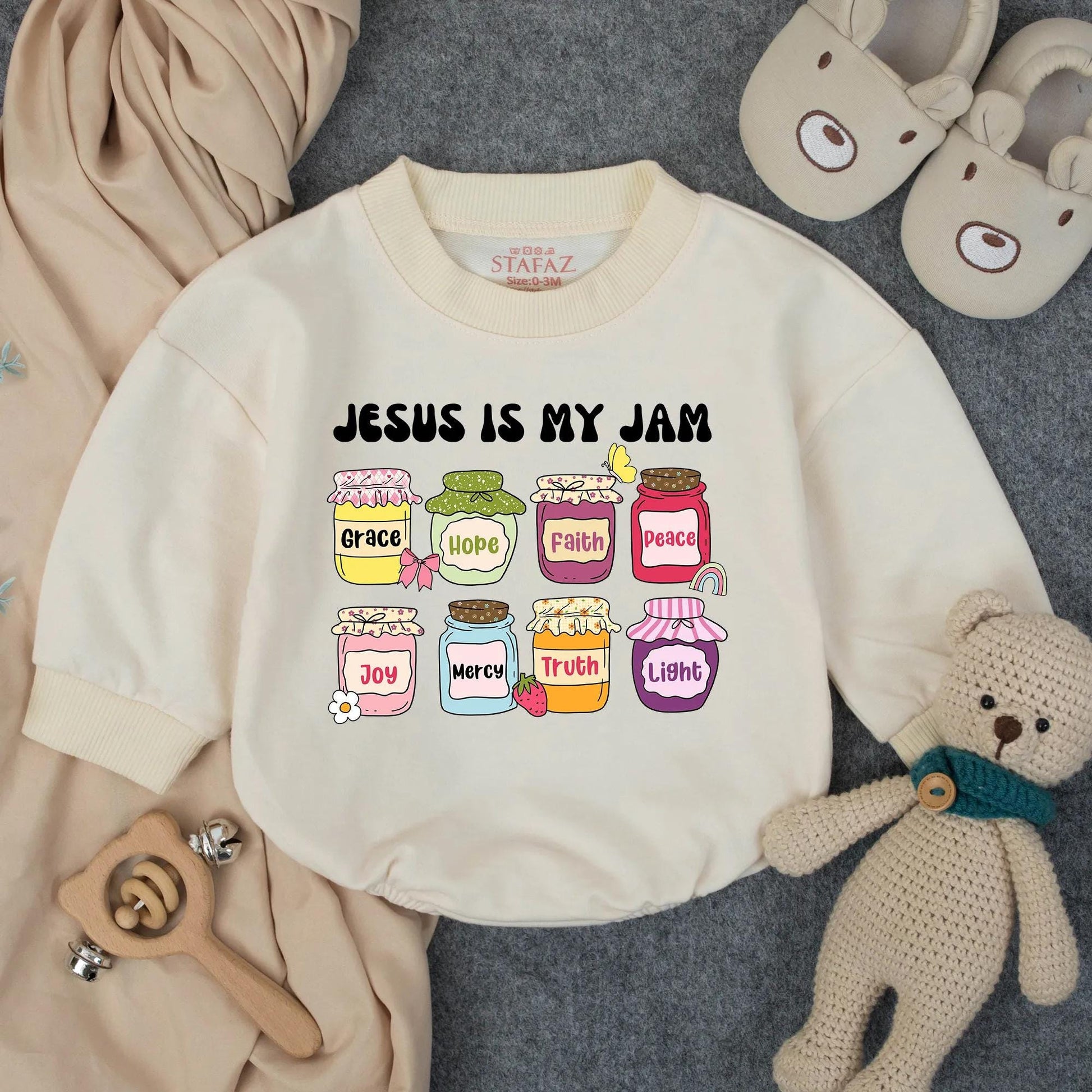 Christian Faith Jar Bubble Romper 'Jesus Is My Jam' Baby Girl Toddler Clothes Religious Gift Newborn Blessing Outfit