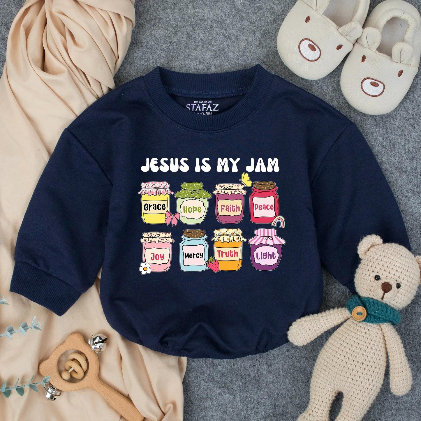 Christian Faith Jar Bubble Romper 'Jesus Is My Jam' Baby Girl Toddler Clothes Religious Gift Newborn Blessing Outfit