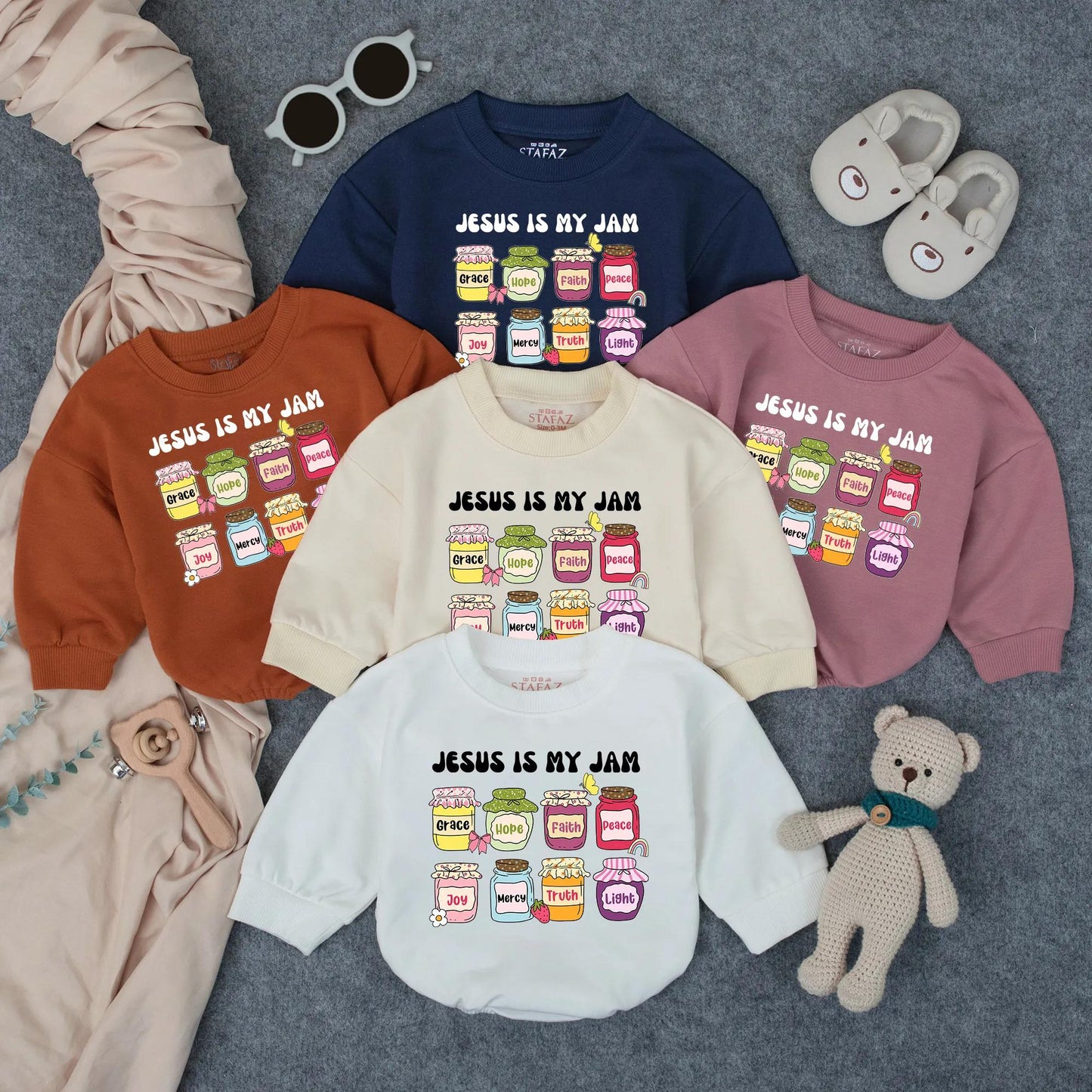 Christian Faith Jar Bubble Romper 'Jesus Is My Jam' Baby Girl Toddler Clothes Religious Gift Newborn Blessing Outfit