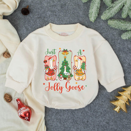 Jolly Goose Christmas Romper: Festive Holiday Outfit for Baby, First Christmas, Cute Infant Toddler Clothes, Baby Shower Gift, Preppy Cartoon Geese