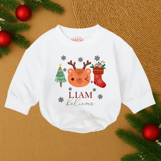 Custom Baby's 1st Christmas Romper Name Outfit, Santa Bubble Xmas Bodysuit, Toddler Girl or Boy Holiday Clothes Gift