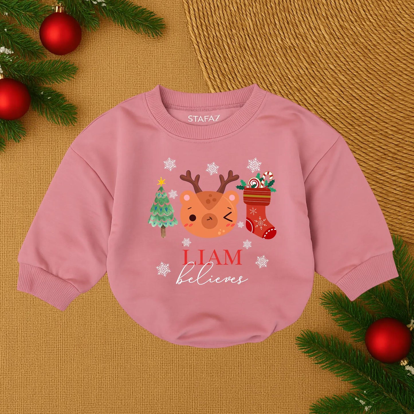 Custom Baby's 1st Christmas Romper Name Outfit, Santa Bubble Xmas Bodysuit, Toddler Girl or Boy Holiday Clothes Gift