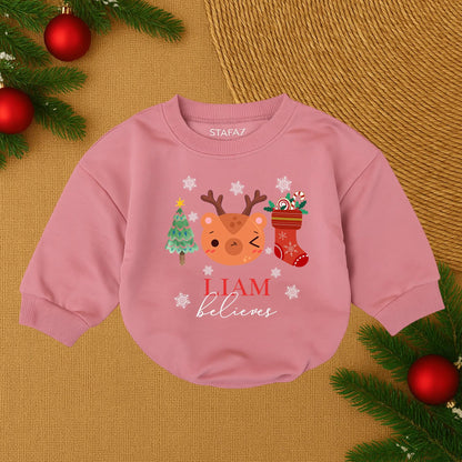 Custom Baby's 1st Christmas Romper Name Outfit, Santa Bubble Xmas Bodysuit, Toddler Girl or Boy Holiday Clothes Gift