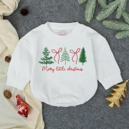 Merry Little Christmas Romper Preppy Holiday Outfit, First Xmas Infant Clothes Festive Toddler Gift Adorable Xmas Bubble Outfit Shower Idea (138 chars)