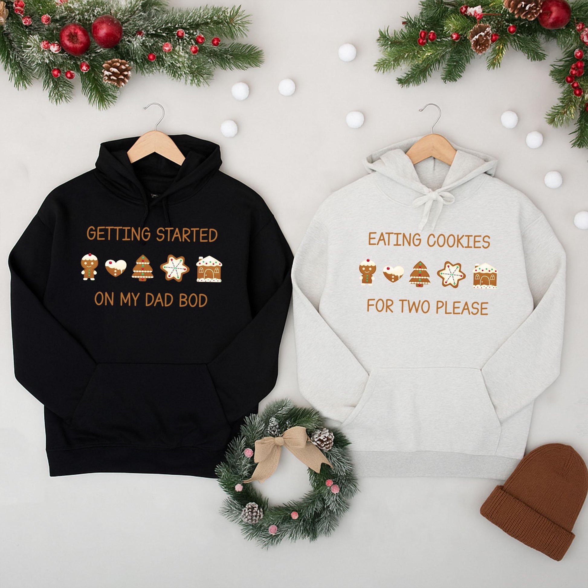 Eating Cookies For Two Christmas Sweatshirt - Funny Pregnant Mom Dad Gift, Expectant Couple Holiday Shirt, Cute Xmas Outfit