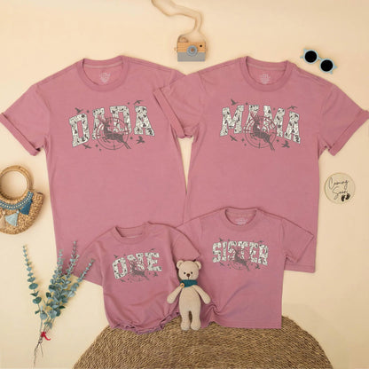 Personalized Hunting Deer First Birthday Matching Family Shirts and Boy Romper Camo Party Outfits for Mom Dad One Year Old Celebration