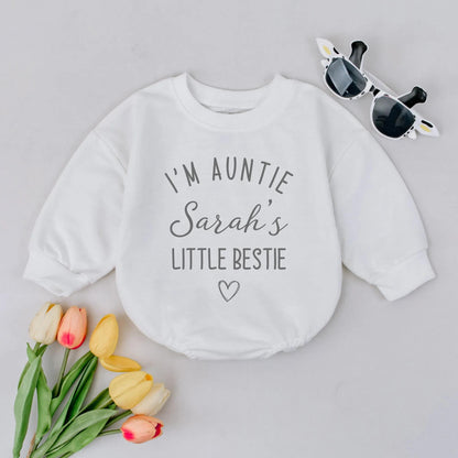 Auntie's Little Bestie Baby Romper - Sweet Niece Nephew Gift, Pregnancy Reveal Bodysuit for Baby Girl, Soon to Be Aunt Outfit, Cute Infant Clothing