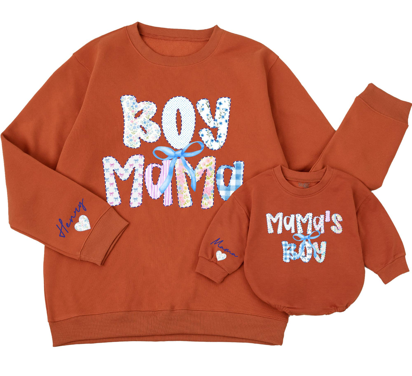 Boy Mama and Mama's Boy Matching Sweatshirts Cute Bow Retro Outfit Winter Sweaters Mommy and Me Clothes Grandmillennial Gift for Mom and Baby Soft Cotton (139)