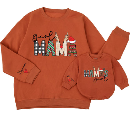 Sweet Girl Mama & Mama's Girl Christmas Sweatshirt Cozy Matching Outfits for Mom and Daughter Festive Buffalo Plaid & Deer Antler Designs