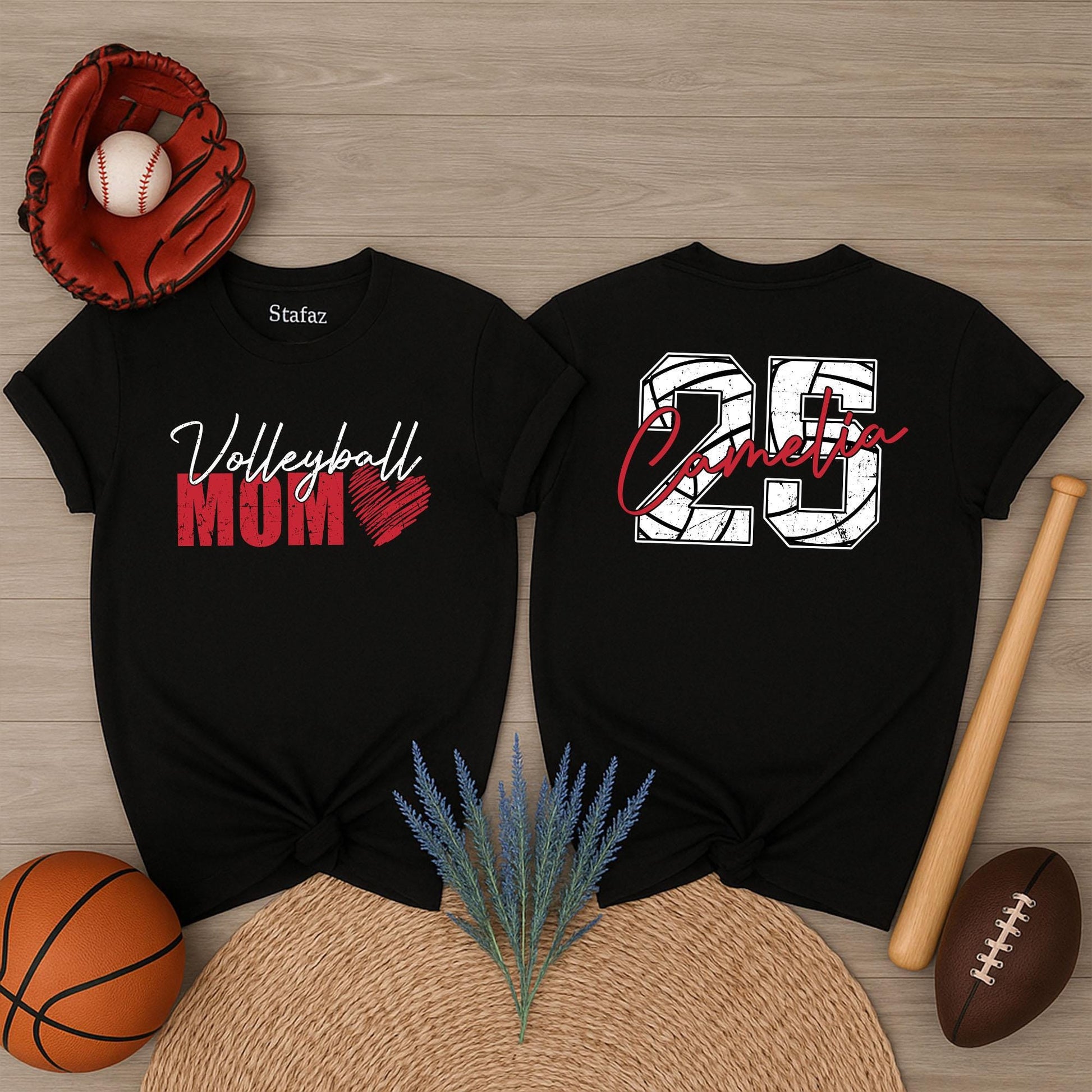 Volleyball Mom Shirt Custom Number 25 Camelia Team Tee, Personalized Name, Game Day Sports Outfit, Volleyball Fan Gift for Women, Red Heart Design