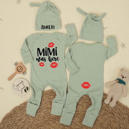 MiMi Was Here Baby Bodysuit with Red Lips, Cute Newborn Outfit Grandma Gift, Shower Present, Gender Neutral Baby Clothes Funny Bodysuit, Auntie Gift