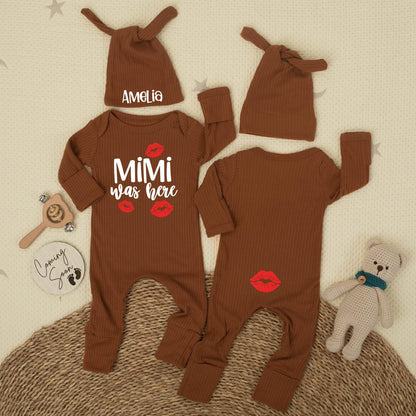 MiMi Was Here Baby Bodysuit with Red Lips, Cute Newborn Outfit Grandma Gift, Shower Present, Gender Neutral Baby Clothes Funny Bodysuit, Auntie Gift