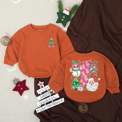 Groovy Christmas Baby Romper: Retro Holiday Outfit with 'AMELIA' & Fun Festive Design, Cute Xmas Toddler Bodysuit Gift, Baby Holiday Clothes (138 chars)