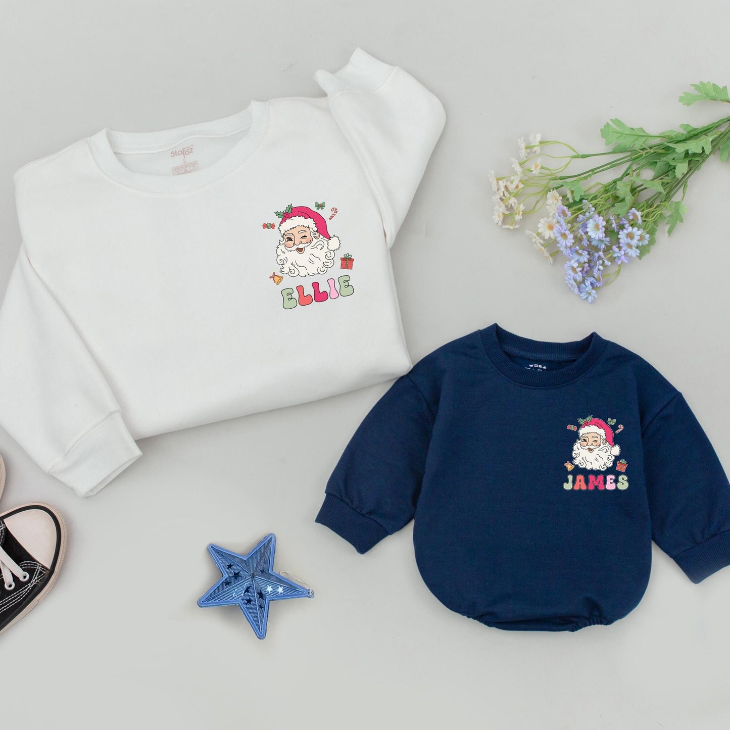 Personalized Holly Jolly Mama Mini Christmas Sweatshirts Matching Family Santa Sweaters Mommy and Me Outfit Vintage Gift