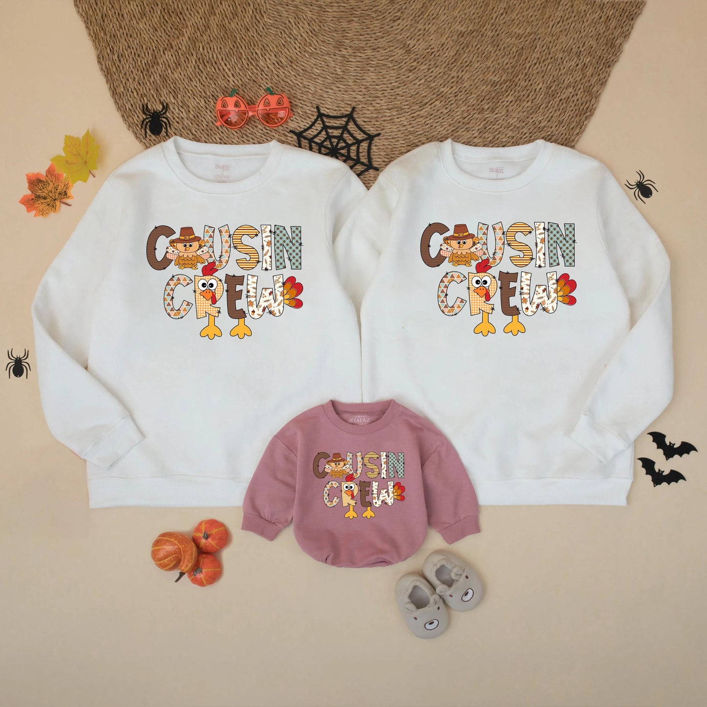 Thanksgiving Cousin Crew Matching Sweatshirts Turkey Sweater Fall Family Outfit Kids Happy Turkey Day Dinner Sweatshirt Gift for Cousins, Comfy Cotton Blend (139 chars)