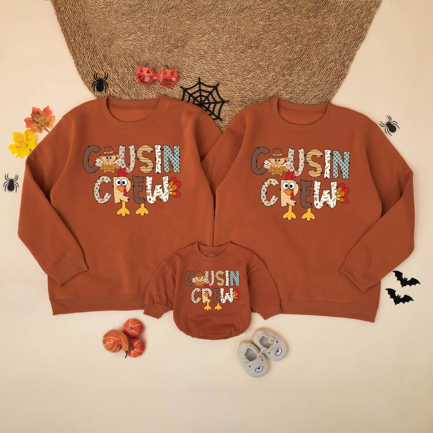 Thanksgiving Cousin Crew Matching Sweatshirts Turkey Sweater Fall Family Outfit Kids Happy Turkey Day Dinner Sweatshirt Gift for Cousins, Comfy Cotton Blend (139 chars)