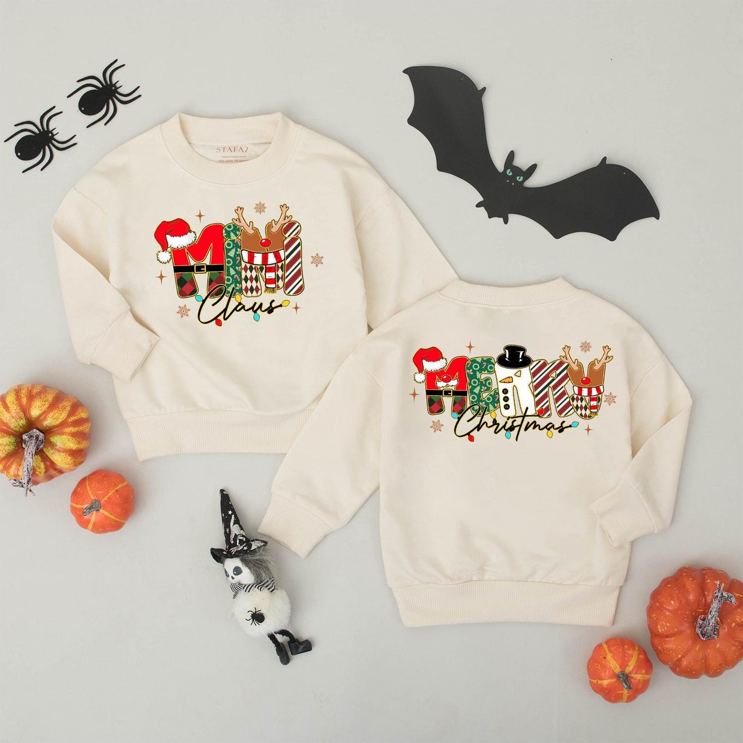 Matching Merry Christmas Family Sweatshirts Mama Claus Cozy Christmas Gift Whimsical Lettering Red Green White Festive Joyful