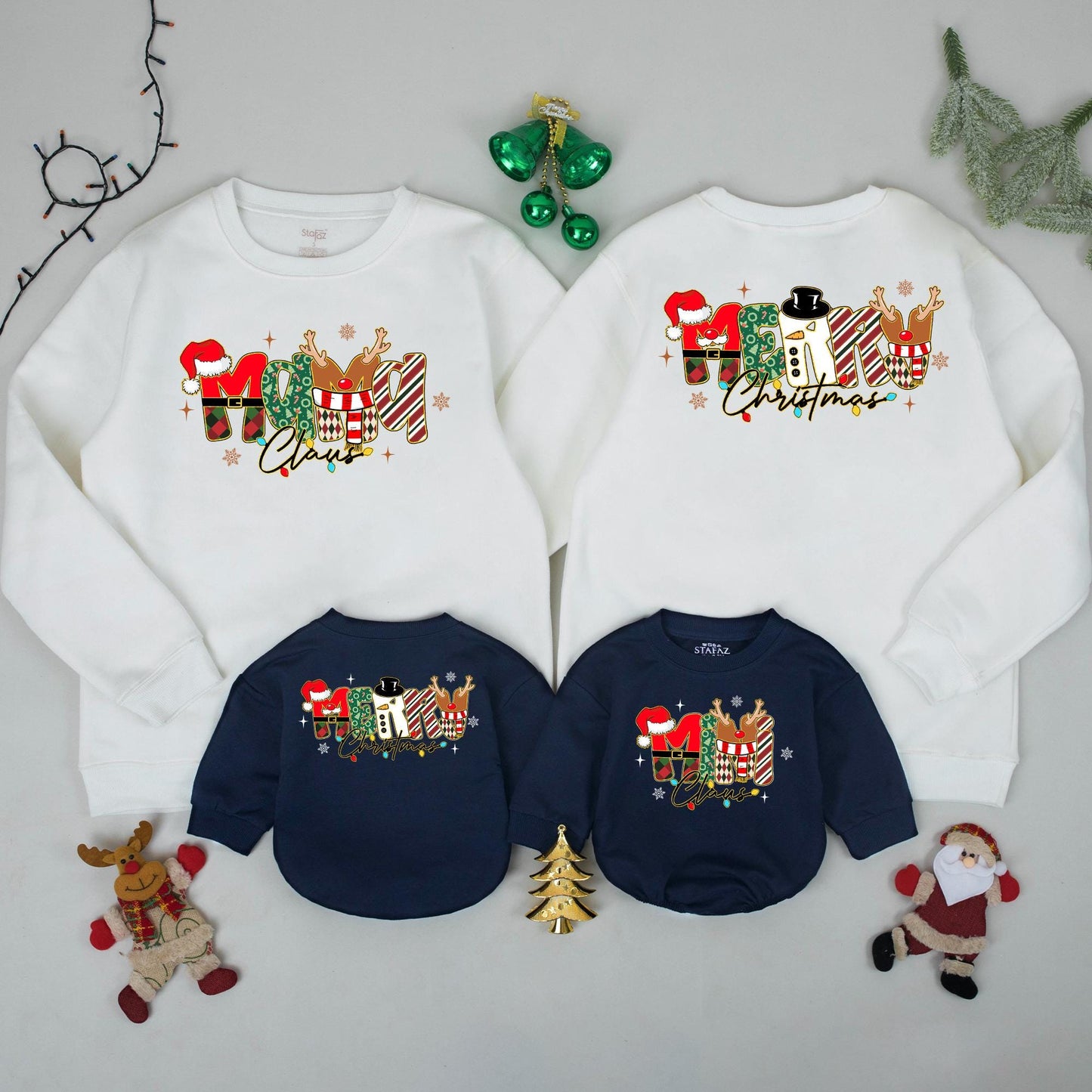 Matching Merry Christmas Family Sweatshirts Mama Claus Cozy Christmas Gift Whimsical Lettering Red Green White Festive Joyful