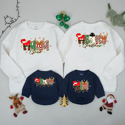 Matching Merry Christmas Family Sweatshirts Mama Claus Cozy Christmas Gift Whimsical Lettering Red Green White Festive Joyful