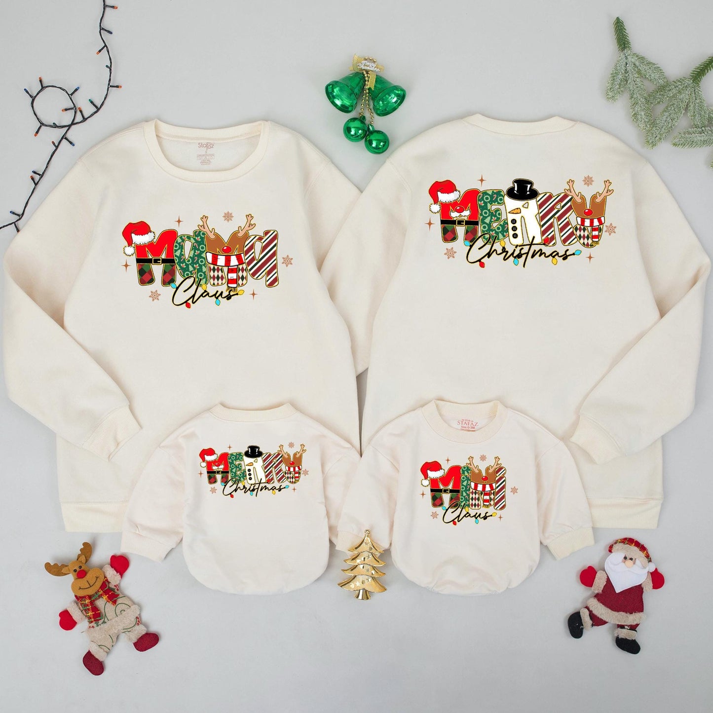 Matching Merry Christmas Family Sweatshirts Mama Claus Cozy Christmas Gift Whimsical Lettering Red Green White Festive Joyful