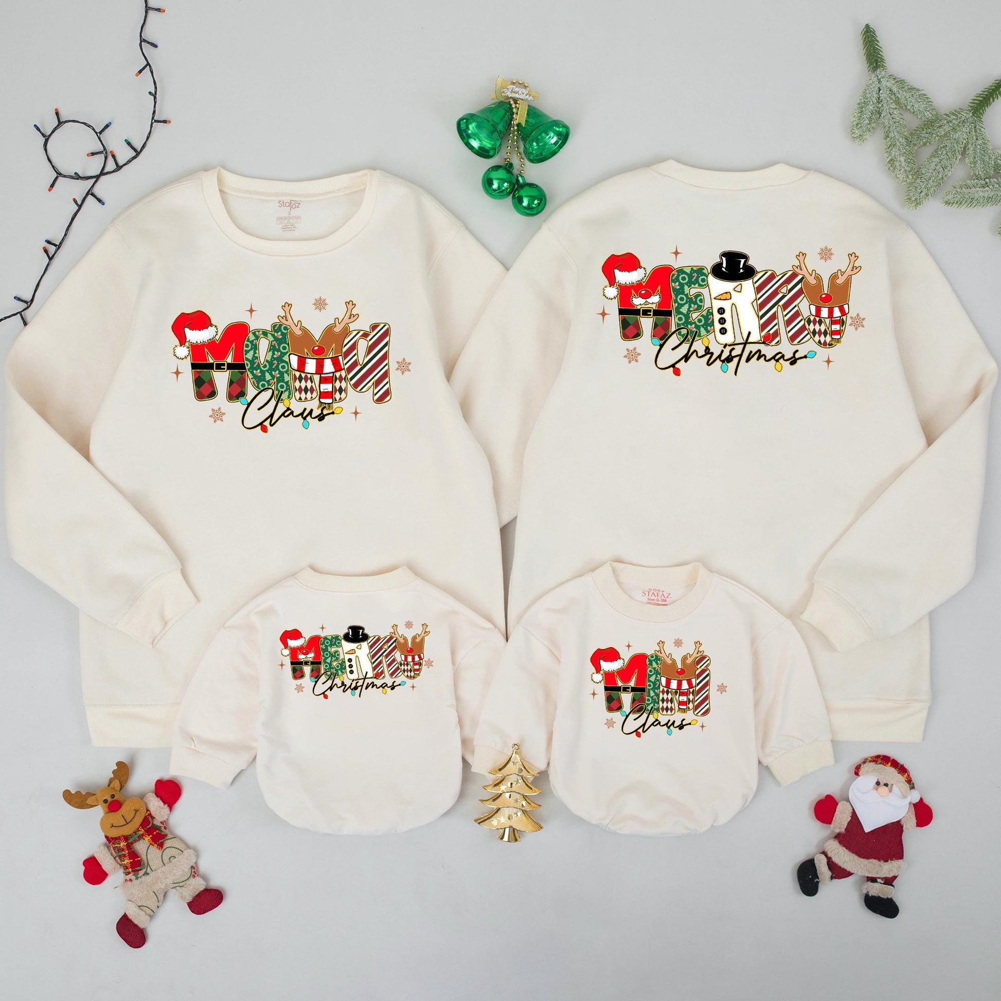 Matching Merry Christmas Family Sweatshirts Mama Claus Cozy Christmas Gift Whimsical Lettering Red Green White Festive Joyful