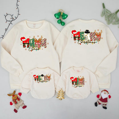 Matching Merry Christmas Family Sweatshirts Mama Claus Cozy Christmas Gift Whimsical Lettering Red Green White Festive Joyful