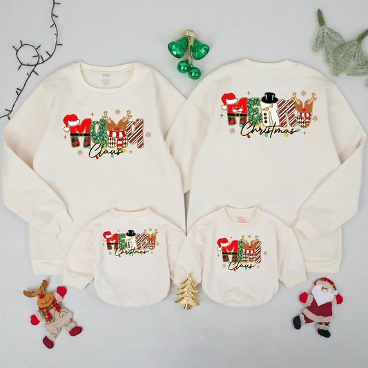 Matching Merry Christmas Family Sweatshirts Mama Claus Cozy Christmas Gift Whimsical Lettering Red Green White Festive Joyful