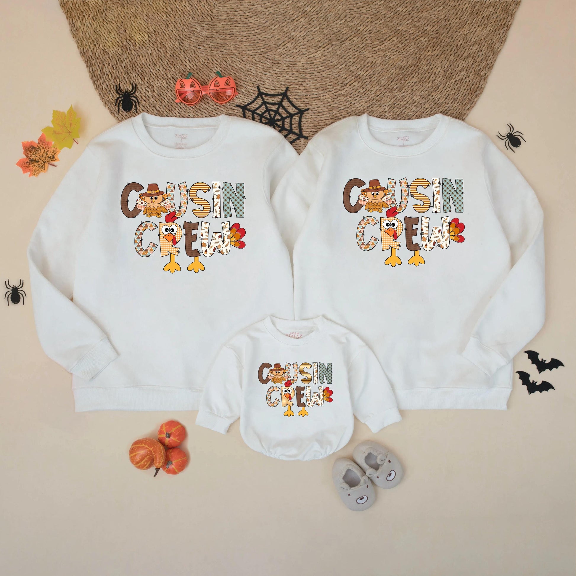 Thanksgiving Cousin Crew Matching Sweatshirts Turkey Sweater Fall Family Outfit Kids Happy Turkey Day Dinner Sweatshirt Gift for Cousins, Comfy Cotton Blend (139 chars)