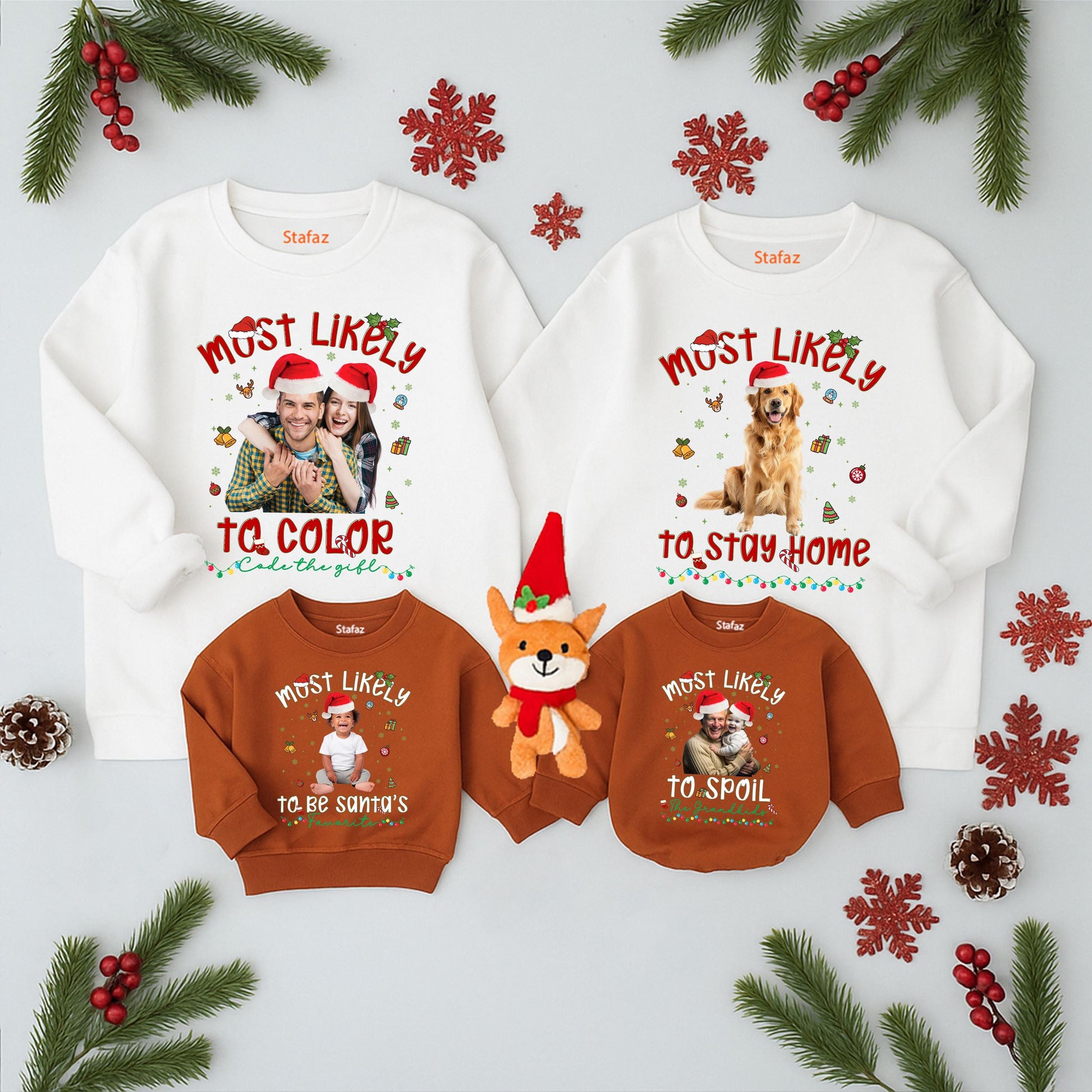 Custom Photo Funny Christmas Family Shirt Most Likely To Holiday Tee with Santa Hat & Festive Graphics Design