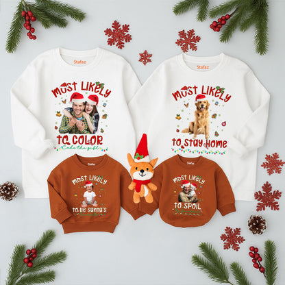 Custom Photo Funny Christmas Family Shirt Most Likely To Holiday Tee with Santa Hat & Festive Graphics Design