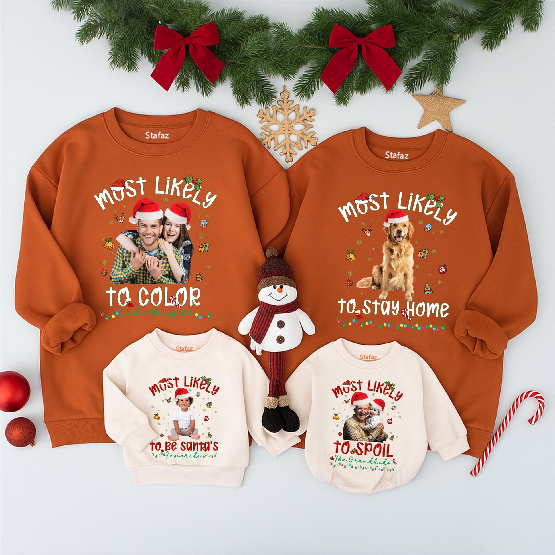 Custom Photo Funny Christmas Family Shirt Most Likely To Holiday Tee with Santa Hat & Festive Graphics Design