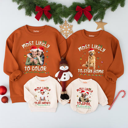 Custom Photo Funny Christmas Family Shirt Most Likely To Holiday Tee with Santa Hat & Festive Graphics Design