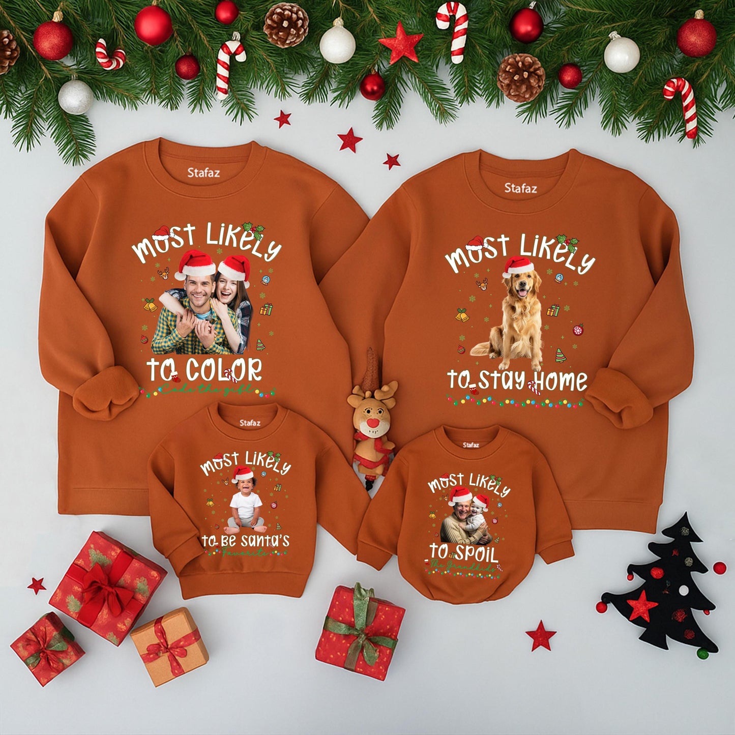 Custom Photo Funny Christmas Family Shirt Most Likely To Holiday Tee with Santa Hat & Festive Graphics Design
