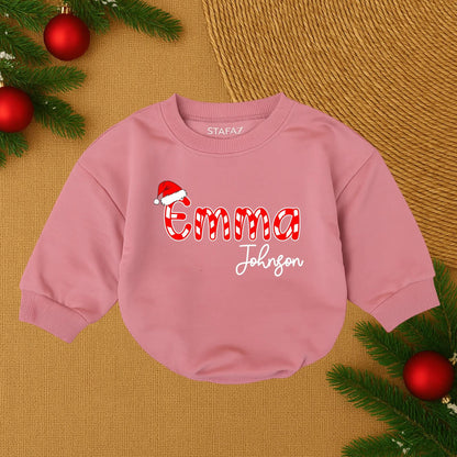 Henry James Custom Christmas Baby Outfit Candy Cane Santa Hat Script Name Infant Bubble Romper Holiday Baby Boy Girl Clothes