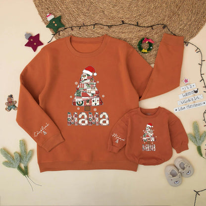 Christmas Tree Patchwork Mama and Mini Sweatshirt Matching Set Holiday Outfit Mommy and Me Gift for New Mom Vintage Preppy Christmas Season Cute