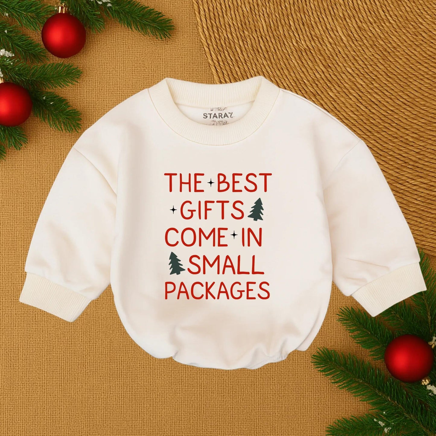 The Best Gifts Come in Small Packages Baby Bodysuit Red Festive Christmas Tree Cute Modern Holiday Baby Shower Gift